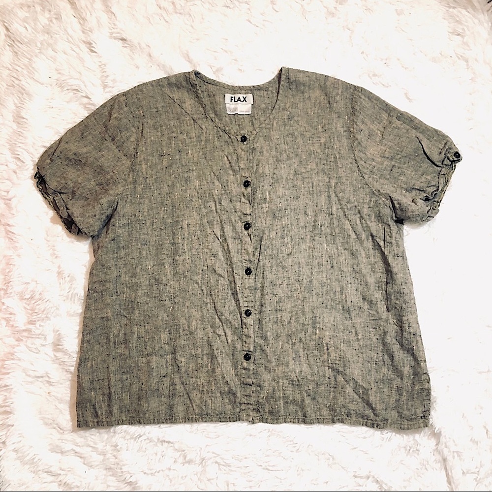 FLAX BUTTONDOWN POPSLEEVE TOP ASHBROWN LARGE